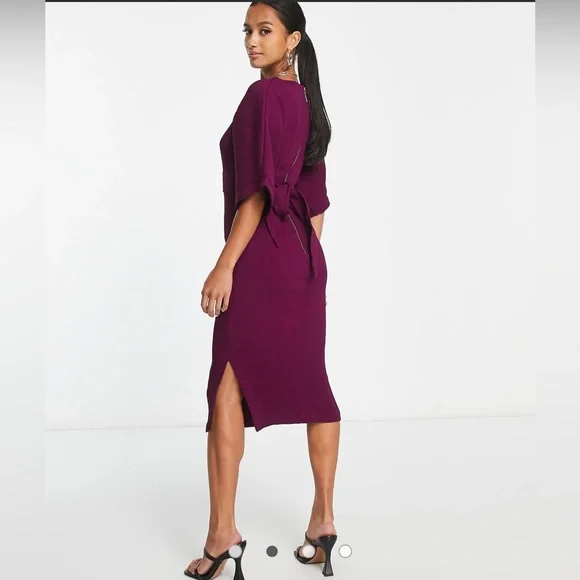 EUC - Closet London Elegant Plum Colored Ribbed Pencil Midi Dress - Picture 3 of 10